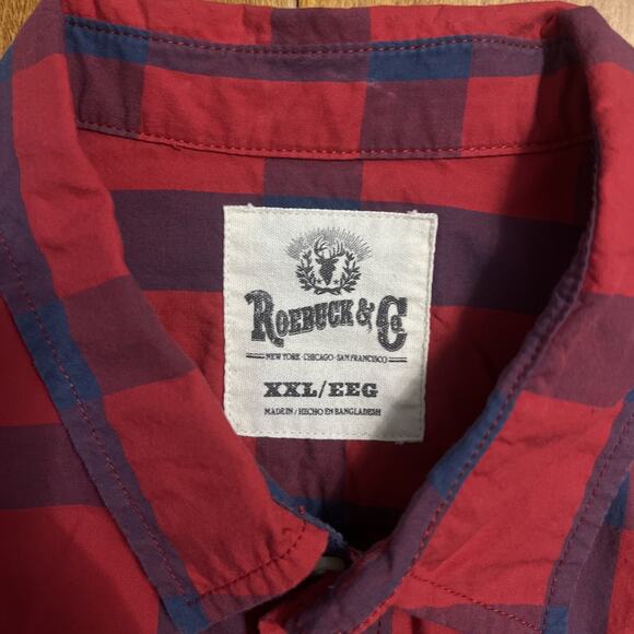 Roebuck & Co. Plaid Button Up Shirt Size XXL Red Western Preppy Casual - Picture 2 of 7